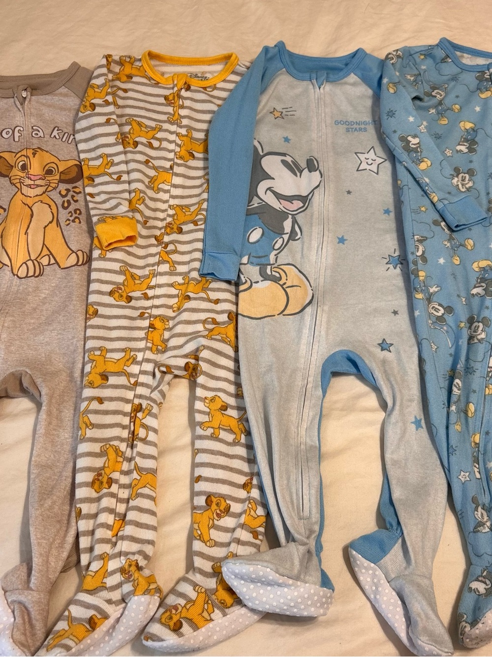 Disney Baby One Piece Sleeper Footie Zip Bundle of 4 Lion King Mickey Mouse 18M